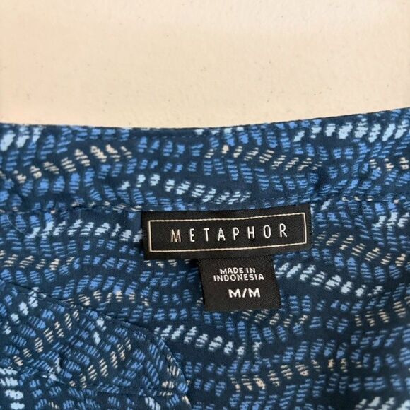 Metaphor Blouse Women's Medium Blue V-Neck Popover Lightweight Long Sleeve Sheer - Picture 6 of 8